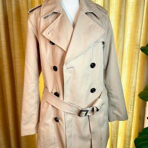 Land's End Double Breasted, Belted, Cream Colored Woman's Trench Coat
